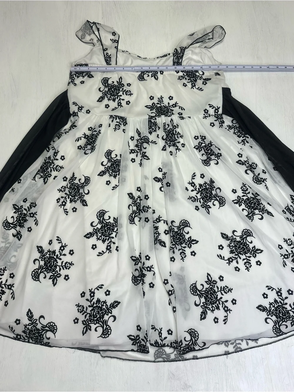 Trixxi 2X Black White Floral Flocked Dress Empire Waist Sleeveless Cocktail Plus